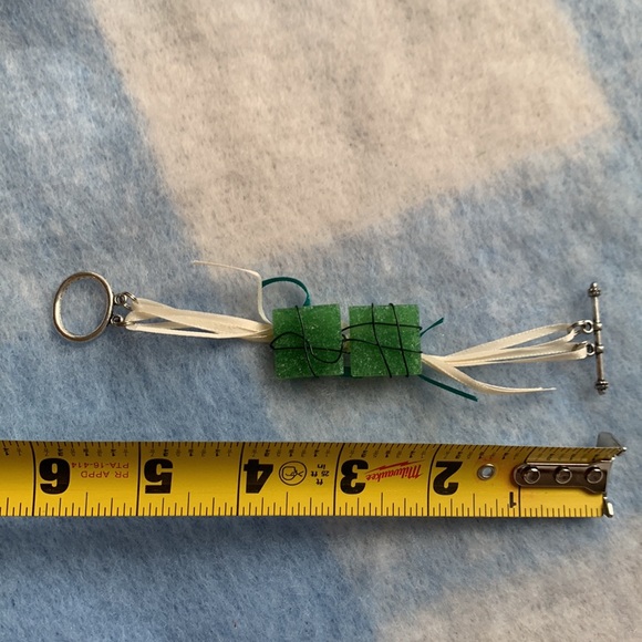 2x14$ ☃️ ❄️ Short bracelet Wire & ceramic squares & ribbons  (2) - green - Picture 6 of 6